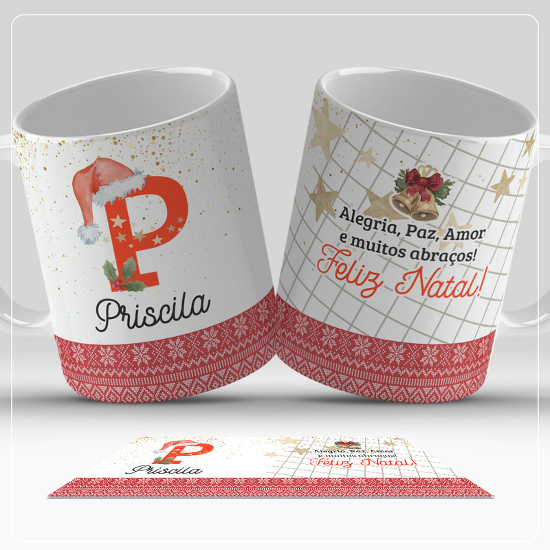 Caneca de Natal Com Inicial do Nome