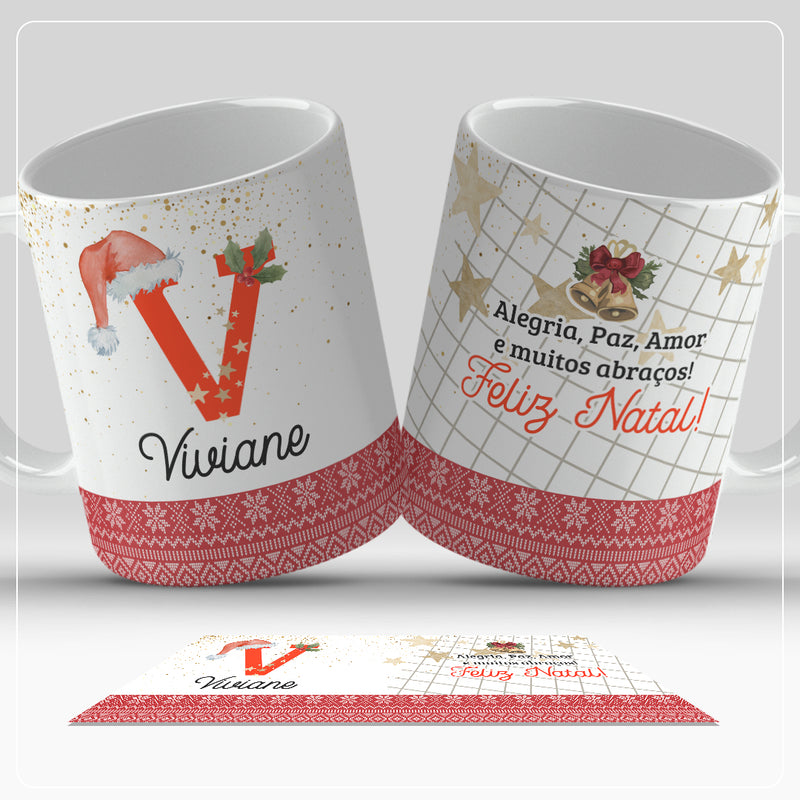 Caneca de Natal Com Inicial do Nome